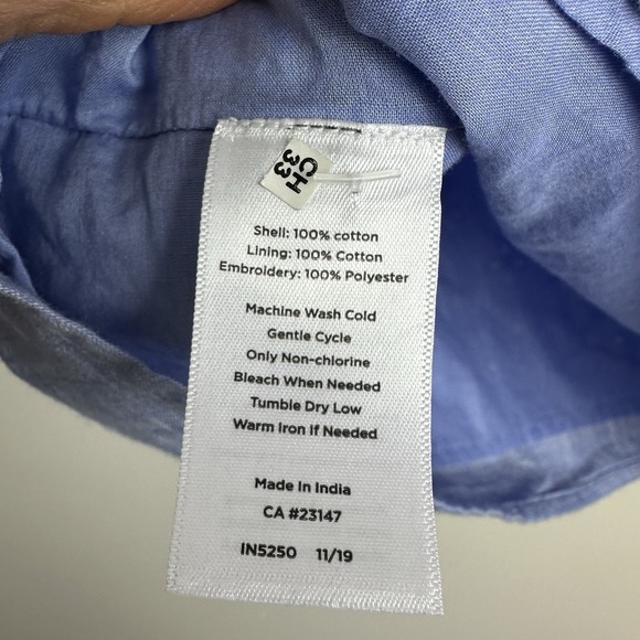 TALBOTS Top Chambray Eyelet Blouse 3/4 Sleeve Blue Large Petite Preppy Beach - Picture 5 of 11